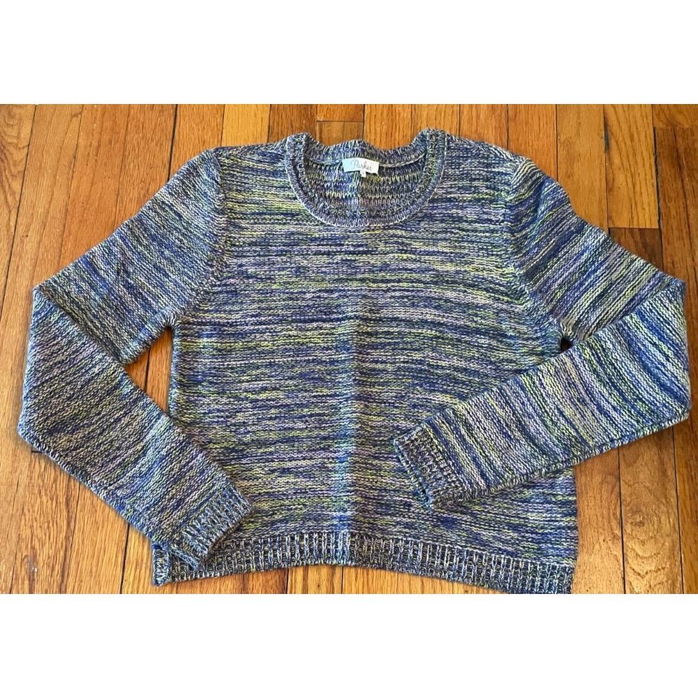 Parker Womens Medium Sweater Blue Multi Space Dye Knit Crewneck Pullover